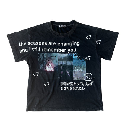 Black t-shirt with text and graphics on a white background